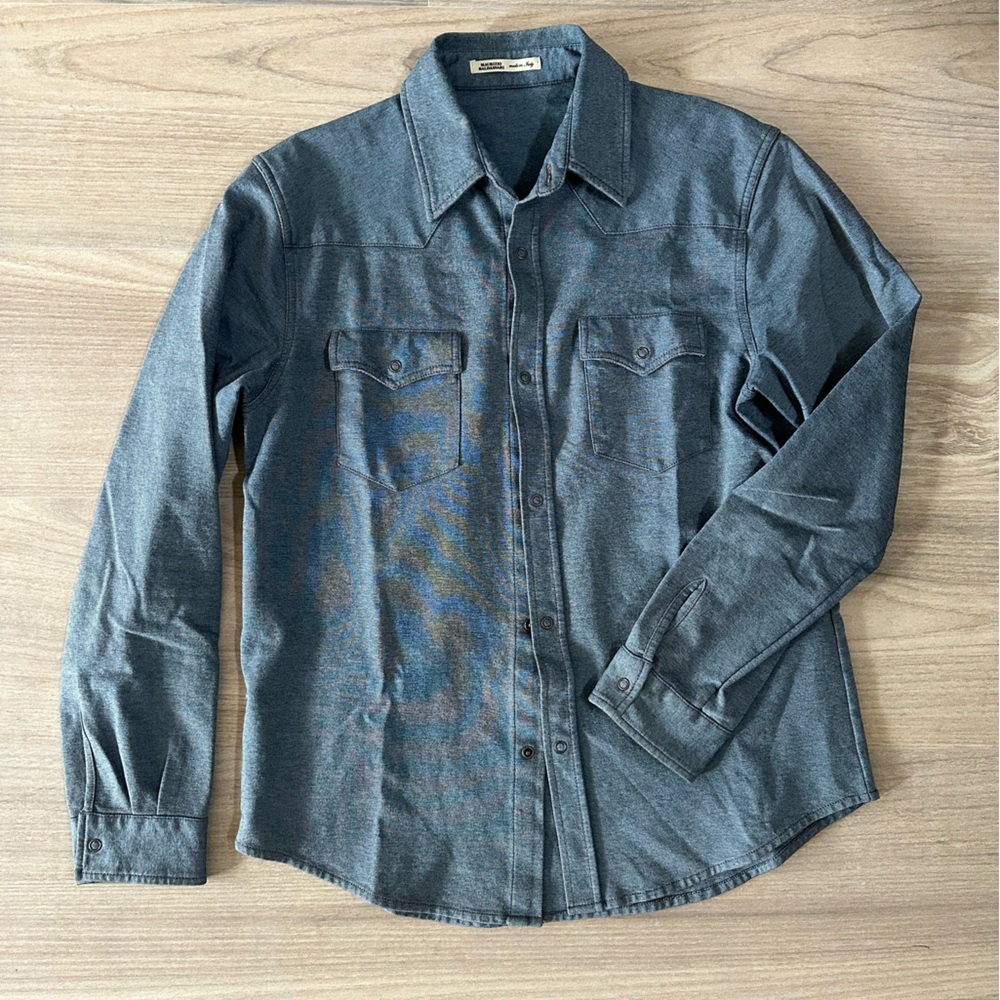 Men's Blue Gray Button-Up Shirt Jacket